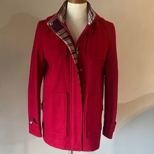 Tommy Hilfiger women’s red WOOL jacket coat hooded designer inspired contrast XS